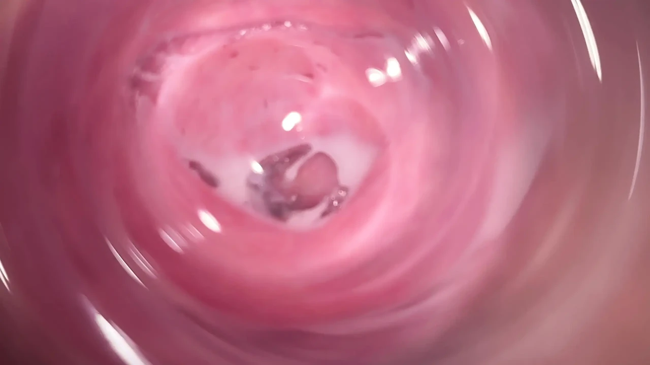 Camera deep inside Mia's tiny creamy vagina