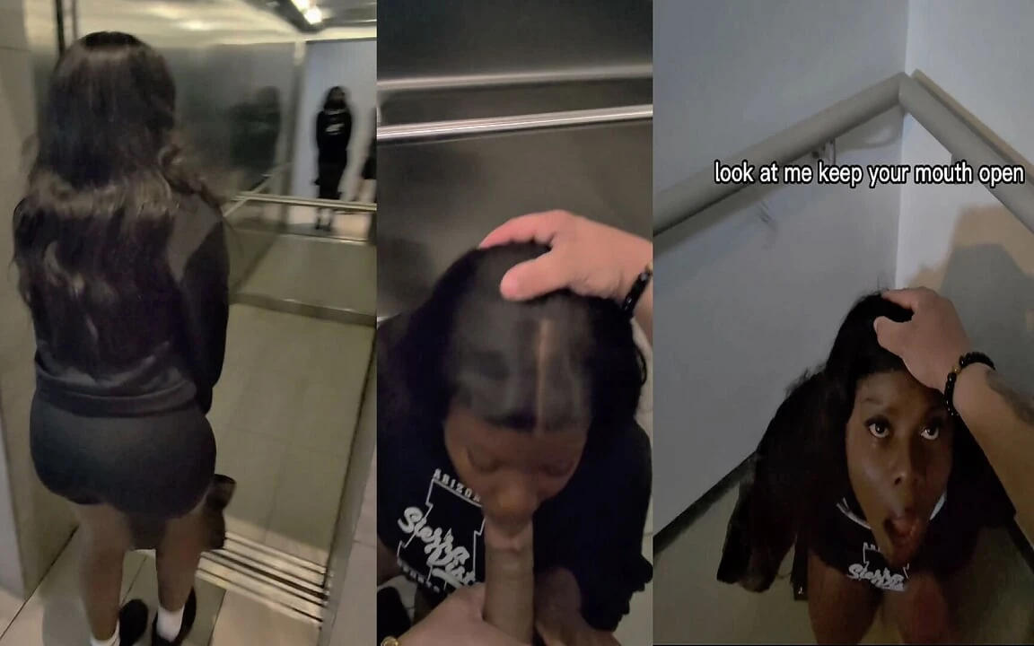 Shy Girl Gets Convinced in Elevator to Swallow a Stranger's Cum